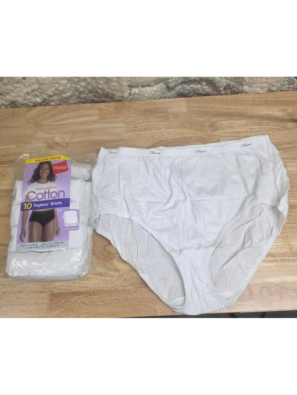 HANES WOMEN’S COTTON BRIEFS 10‑PACK ALL WHITE SIZE 9 US
